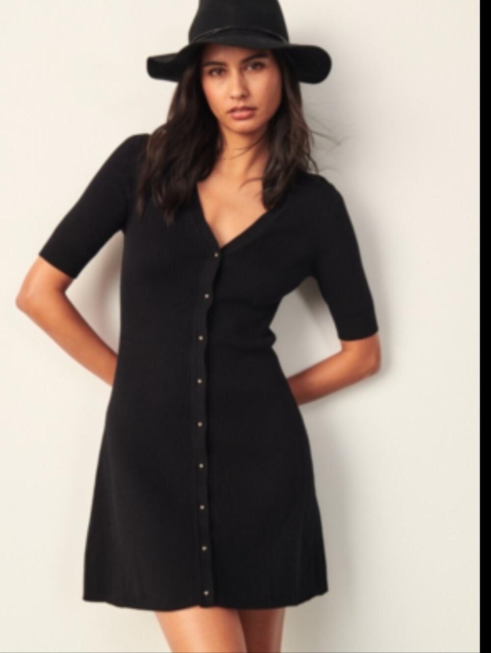 ba&sh Black V-Neck Button-Front Midi Dress